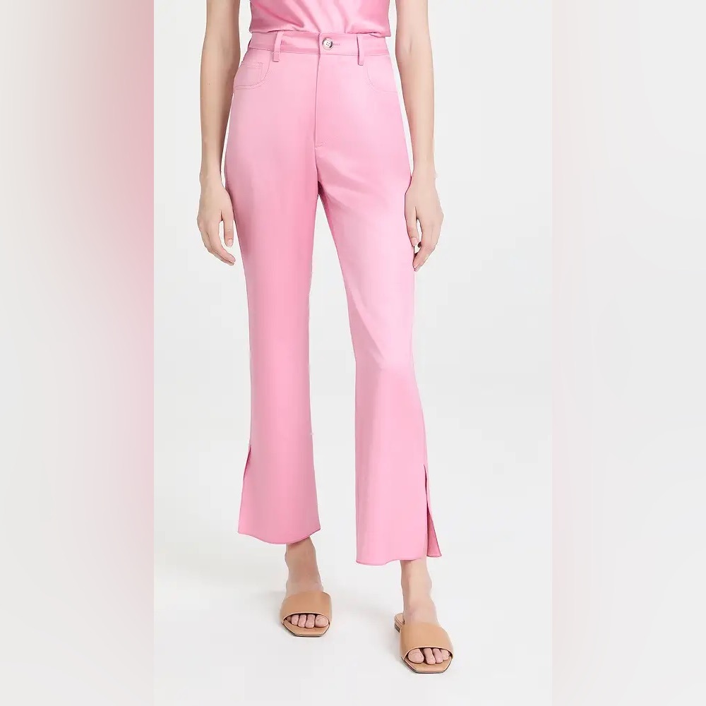 NWT $525 Nanushka Vaeda Navy Glossy Satin 5 Pocket Cropped Flare Pants with Slit - Picture 1 of 9